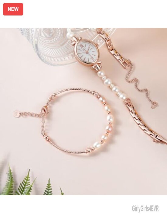 Dainty Pearl Watch and Bracelet Set for Women, Analog Quartz, Dress Watch main image 4